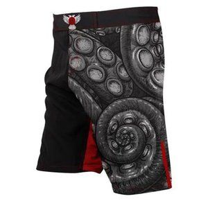 Raven Fightwear Men's XXL 2X (42) Kraken Octopus BJJ MMA Red Black Shorts NWT